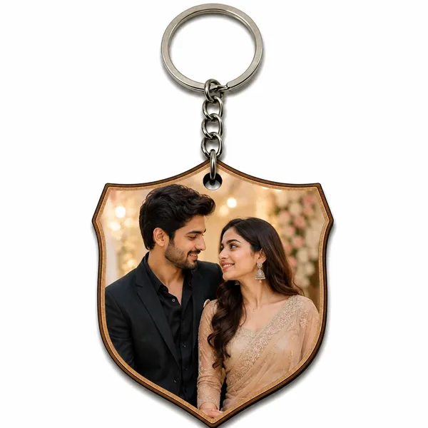 Multicolor_Metal_Wood_Shield_Shape_Couple_Photo_Keychain