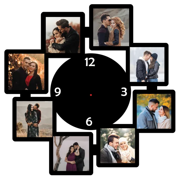 Mdf_Modern_Collage_Black_Photo_Frame_Wall_Clock