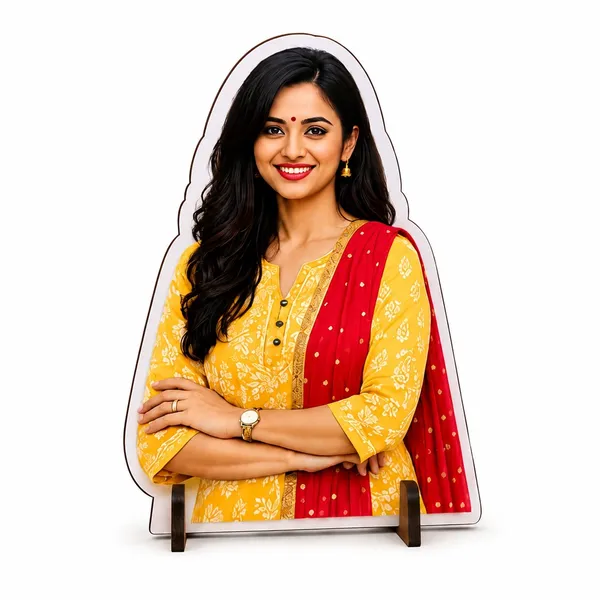 Mdf_Traditional_Woman_Yellow_Red_Tabletop_Standee
