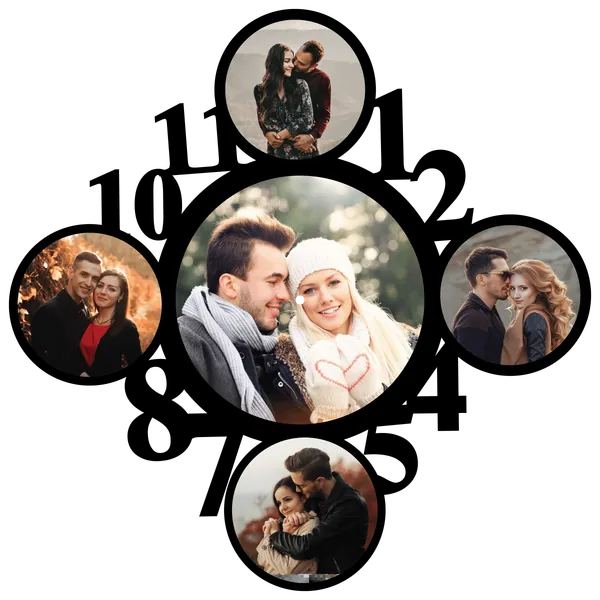 Mdf_Black_Circular_Five_Photo_Collage_Wall_Clock