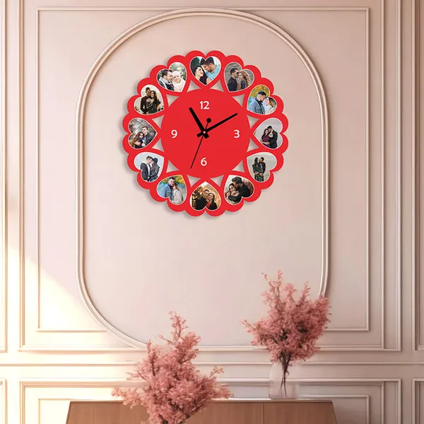 Mdf_Red_Heart_Design_Photo_Collage_Analogue_Wall_Clock