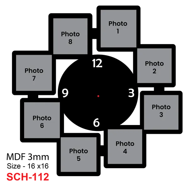 Mdf_Modern_Collage_Black_Photo_Frame_Wall_Clock