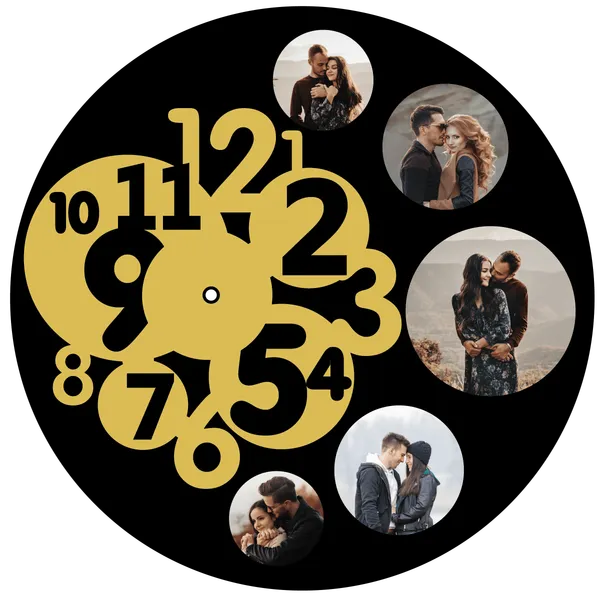 Mdf_Modern_Round_Five_Photo_Collage_Wall_Clock_Black
