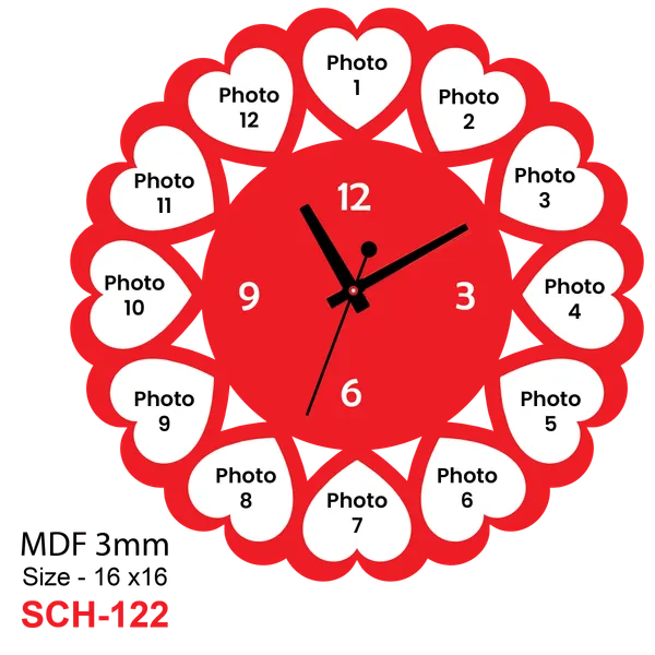 Mdf_Red_Heart_Design_Photo_Collage_Analogue_Wall_Clock