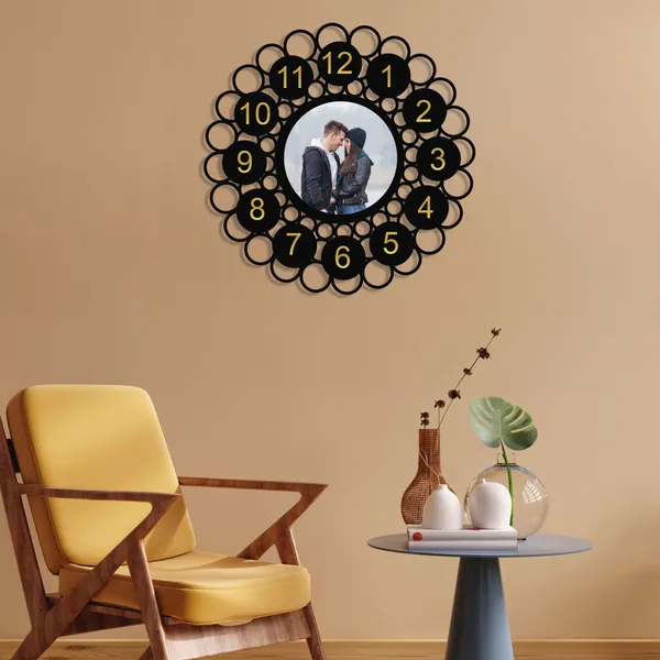 Mdf_Decorative_Concentric_Ring_Black_Gold_Photo_Wall_Clock