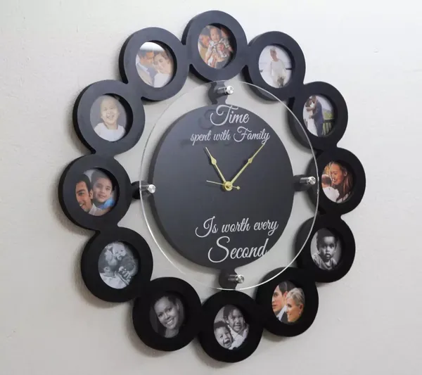 Mdf_Floral_Arrangement_Multi-Photo_Frame_Wall_Clock