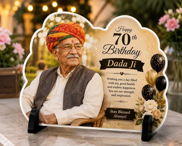 Mdf_70Th_Birthday_Floral_Photo_Display_Plaque_With_Stand