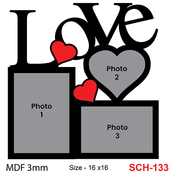 Mdf_Romantic_Love_Heart_Three_Photo_Collage_Wall_Frame
