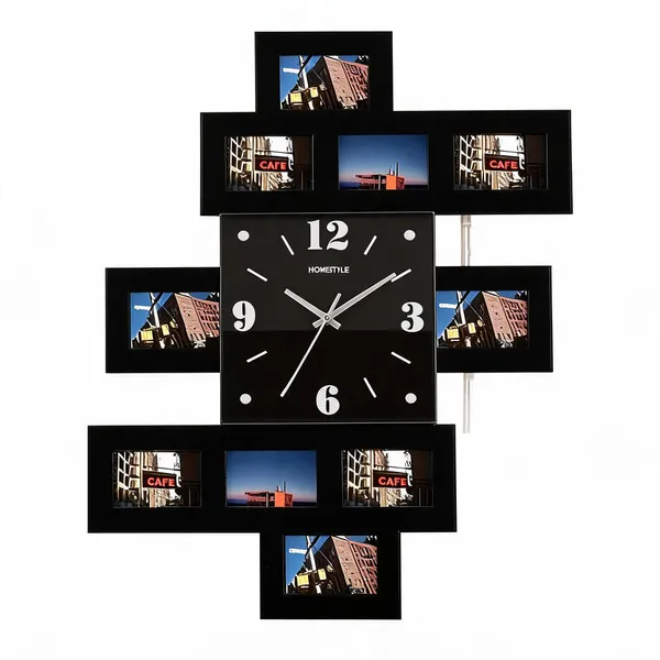 Mdf_Black_Modern_Geometric_Photo_Display_Analogue_Wall_Clock