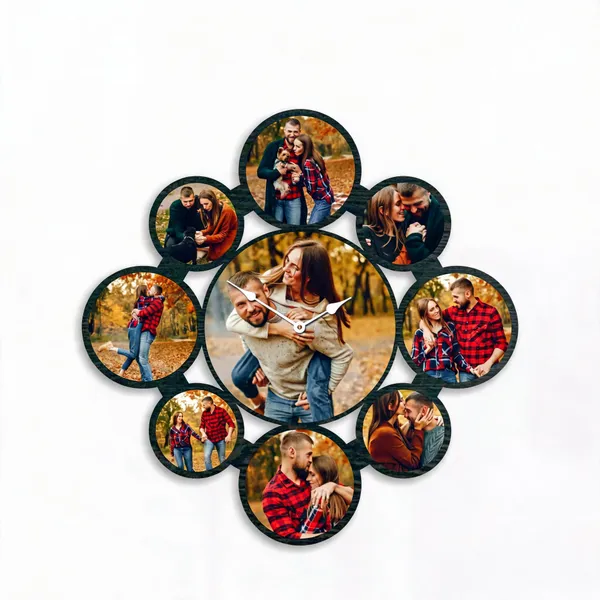 Mdf_Wenge_Flower_Shaped_Photo_Collage_Wall_Clock