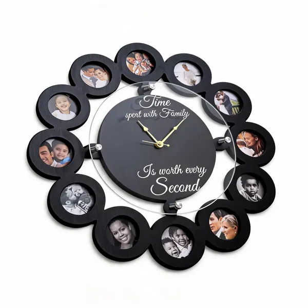 Mdf_Floral_Arrangement_Multi-Photo_Frame_Wall_Clock