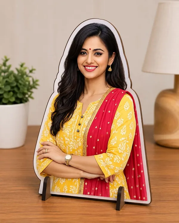 Mdf_Traditional_Woman_Yellow_Red_Tabletop_Standee