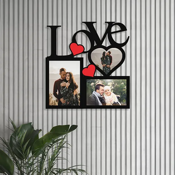 Mdf_Romantic_Love_Heart_Three_Photo_Collage_Wall_Frame