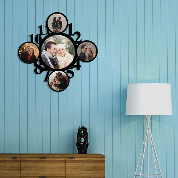 Mdf_Black_Circular_Five_Photo_Collage_Wall_Clock
