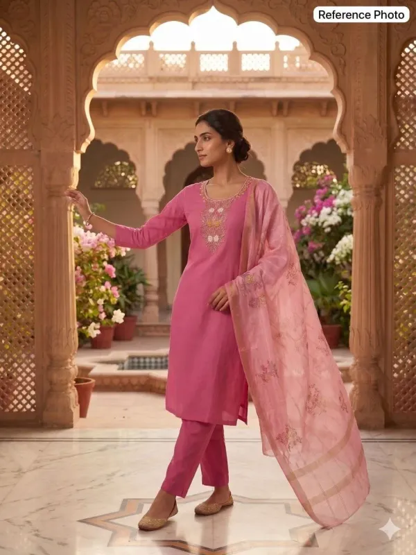 Practical_Pink_Mul_Chanderi_Kurti_Pant_Dupatta_Set_With_Hand_Work