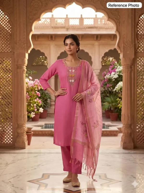 Practical_Pink_Mul_Chanderi_Kurti_Pant_Dupatta_Set_With_Hand_Work