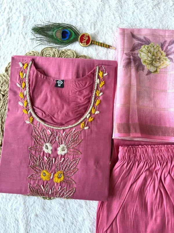 Practical_Pink_Mul_Chanderi_Kurti_Pant_Dupatta_Set_With_Hand_Work
