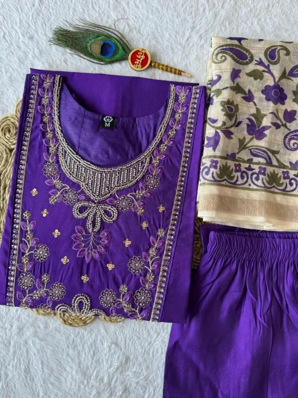 Violet_Beads_Embroidery_Work_Roman_Silk_Kurti_Pant_With_Dupatta
