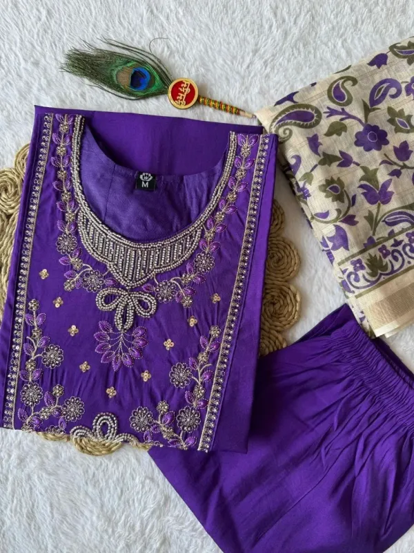 Violet_Beads_Embroidery_Work_Roman_Silk_Kurti_Pant_With_Dupatta