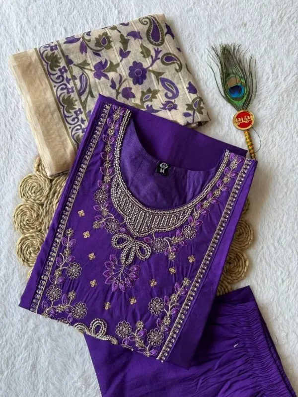Violet_Beads_Embroidery_Work_Roman_Silk_Kurti_Pant_With_Dupatta