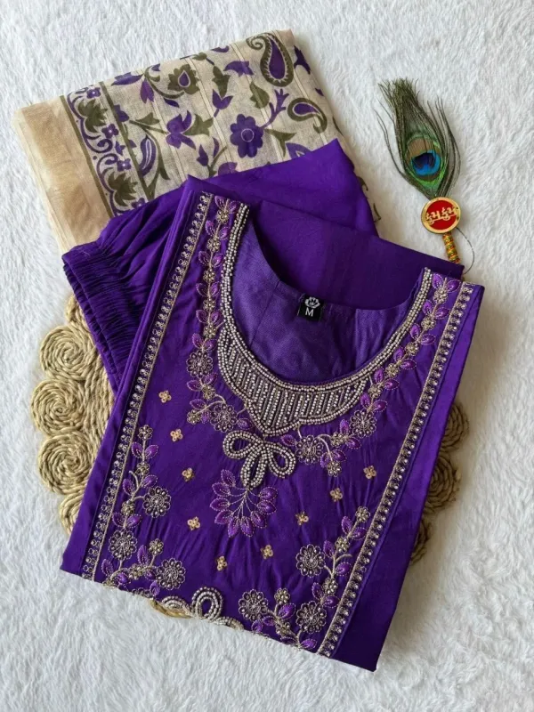 Violet_Beads_Embroidery_Work_Roman_Silk_Kurti_Pant_With_Dupatta