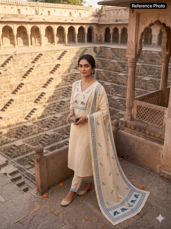 Cream_Pure_Khadi_Cotton_Hand_Block_Print_With_Real_Mirror_Work_Suit_Set