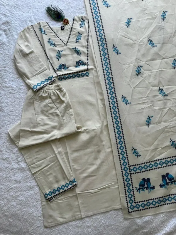 Cream_Pure_Khadi_Cotton_Hand_Block_Print_With_Real_Mirror_Work_Suit_Set