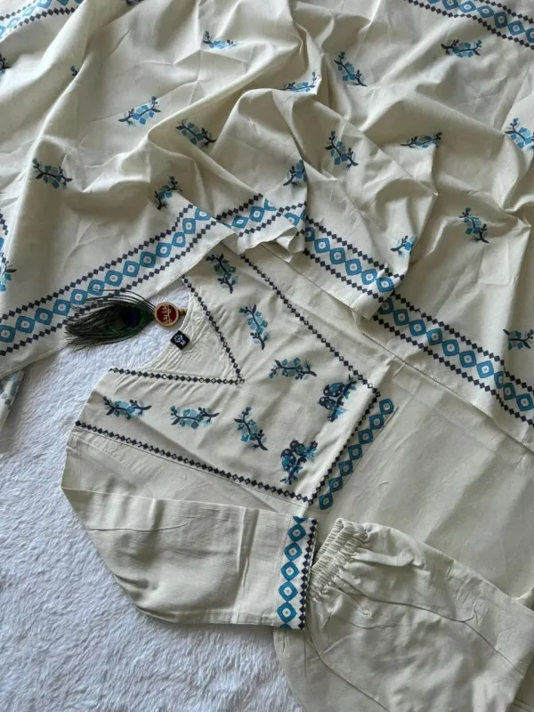 Cream_Pure_Khadi_Cotton_Hand_Block_Print_With_Real_Mirror_Work_Suit_Set