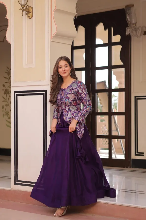 Premium_Vichitra_Silk_Lehenga_Set_With_Jequard_Blouse_Hexagon_Latkan_Detailing
