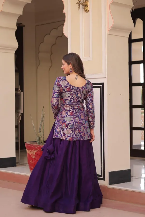 Premium_Vichitra_Silk_Lehenga_Set_With_Jequard_Blouse_Hexagon_Latkan_Detailing