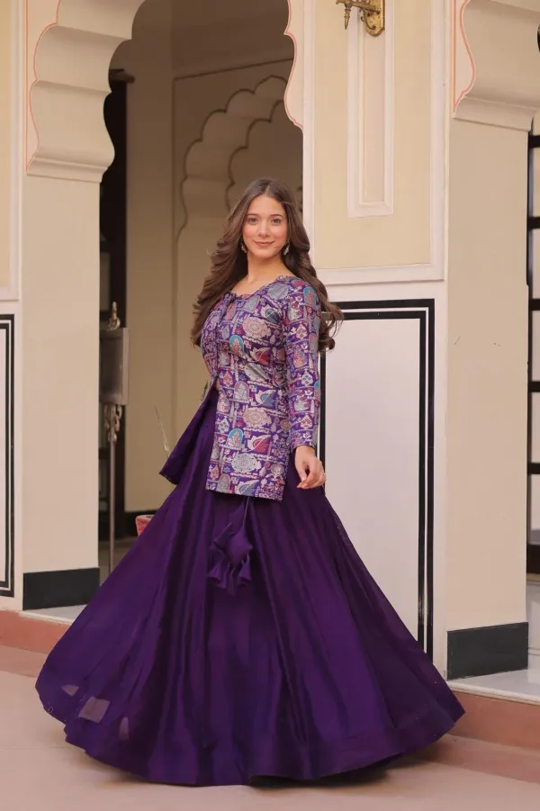 Premium_Vichitra_Silk_Lehenga_Set_With_Jequard_Blouse_Hexagon_Latkan_Detailing