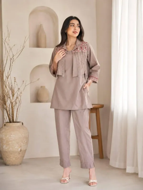 Women_S_Premium_Embroidered_Co_Ord_Set_With_Stylish_Jacket_Casual_Office_Wear_Cotton_Blend_Kurti_Pant_Set_Taupe