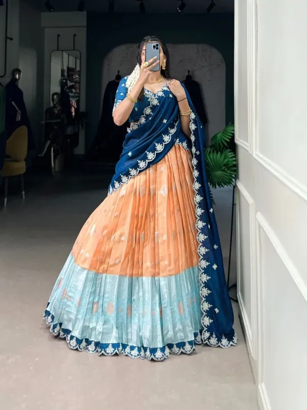 Designer_Navy_Blue_Peach_Lehenga_Choli_With_Dupatta_For_Women