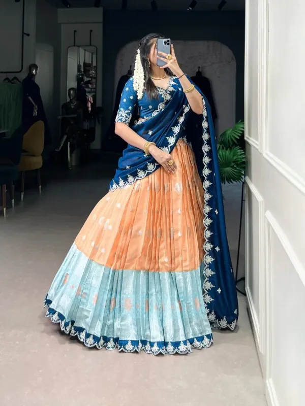 Designer_Navy_Blue_Peach_Lehenga_Choli_With_Dupatta_For_Women