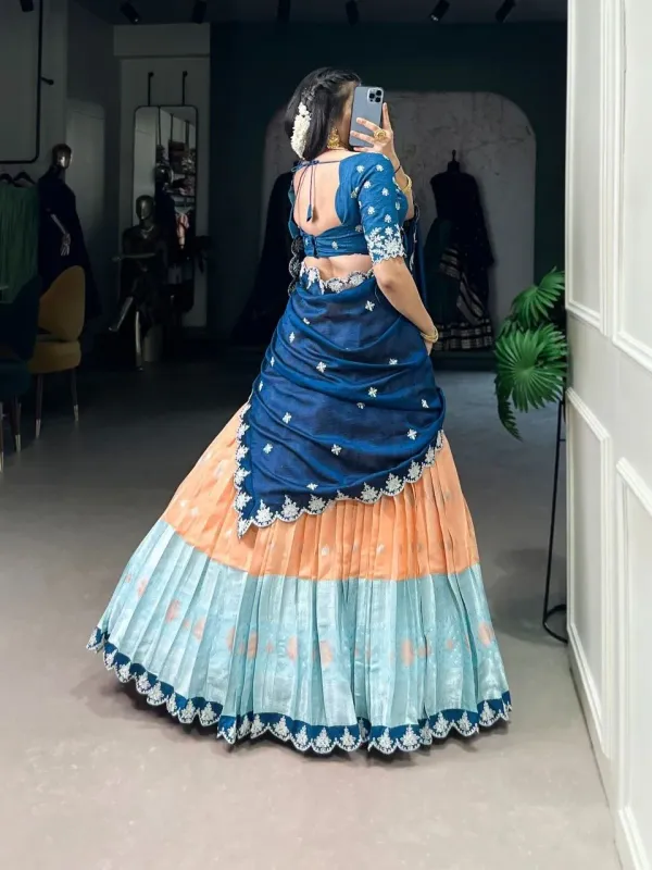 Designer_Navy_Blue_Peach_Lehenga_Choli_With_Dupatta_For_Women