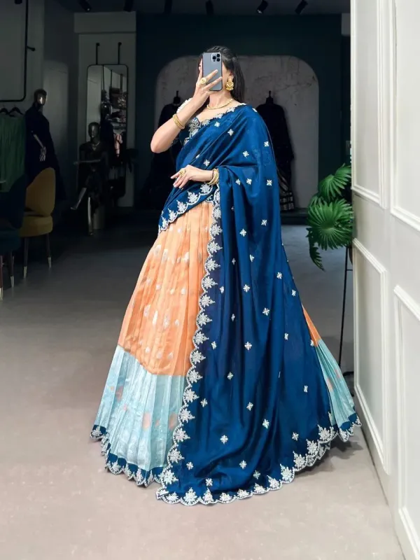Designer_Navy_Blue_Peach_Lehenga_Choli_With_Dupatta_For_Women