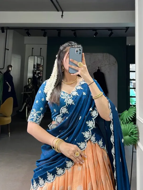 Designer_Navy_Blue_Peach_Lehenga_Choli_With_Dupatta_For_Women
