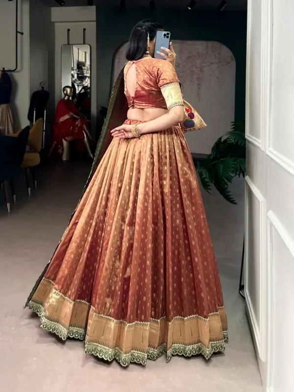 Women_S_Golden_Beige_Jacquard_Lehenga_Choli_With_Maroon_Banarasi_Dupatta_Wedding_Festive_Wear