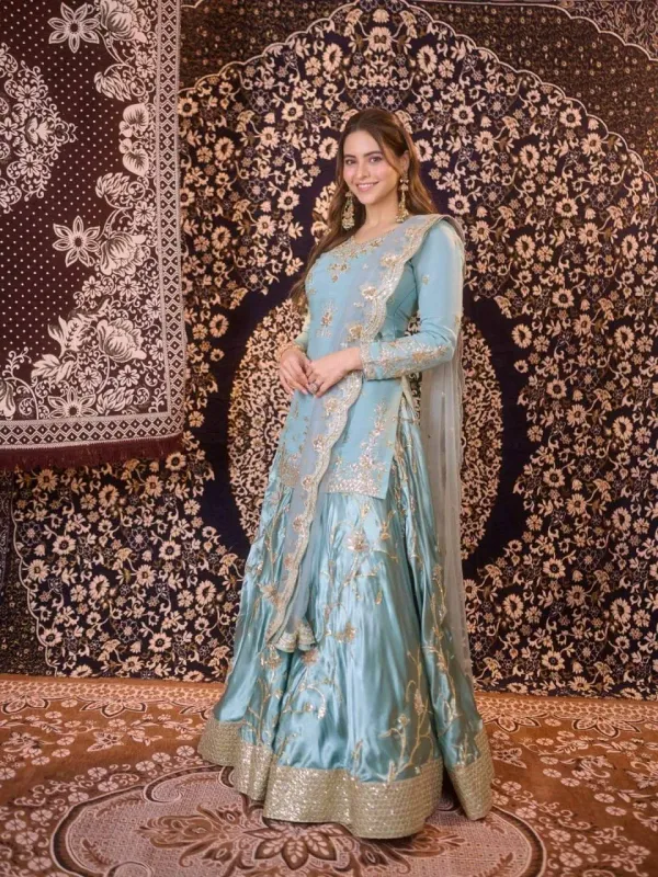 Sky_Blue_Embroidered_Festive_Lehenga_Choli_Set_With_Net_Dupatta_For_Women