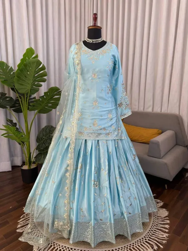 Sky_Blue_Embroidered_Festive_Lehenga_Choli_Set_With_Net_Dupatta_For_Women