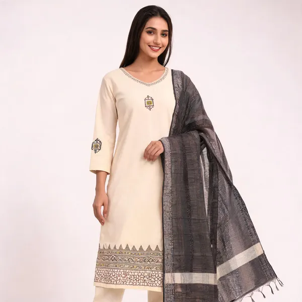 Off_White_Khadi_Cotton_Digital_Print_Hand_Work_Suit_Set_For_Women