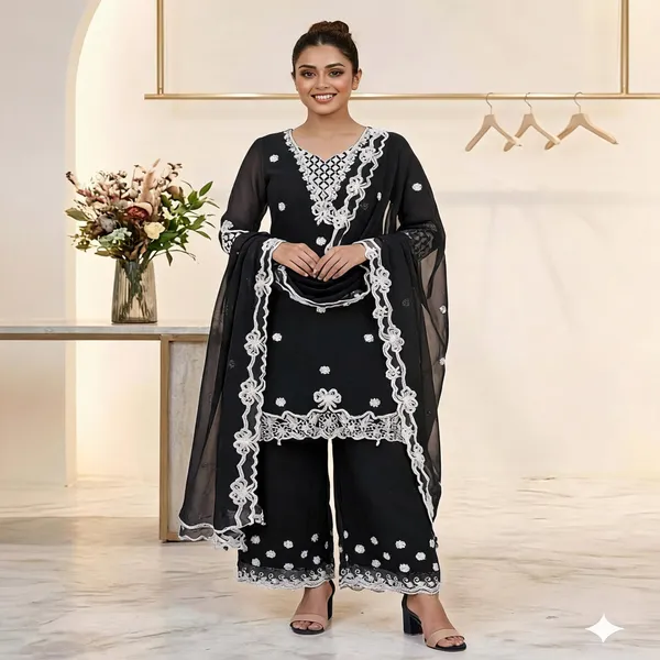 Black_Georgette_Sequin_Embroidered_Kurti_Palazzo_Set_For_Women