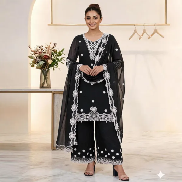 Black_Georgette_Sequin_Embroidered_Kurti_Palazzo_Set_For_Women