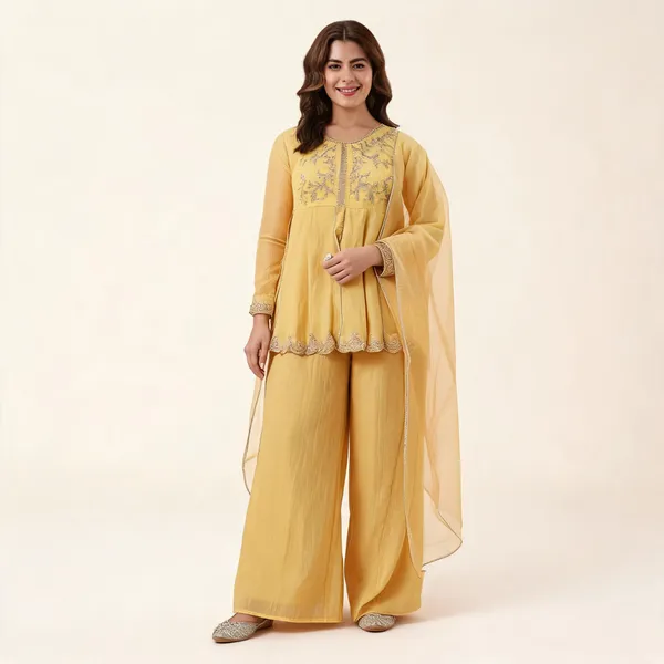 Light_Yellow_Crunchy_Silk_Embroidered_Peplum_Sharara_Set_For_Women