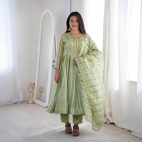 Pista_Green_Vichitra_Silk_Woven_Anarkali_Gown_Set_For_Women