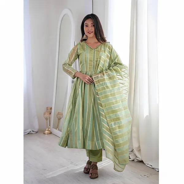 Pista_Green_Vichitra_Silk_Woven_Anarkali_Gown_Set_For_Women