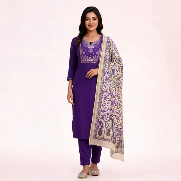 Purple_Roman_Silk_Beads_Embroidered_Kurti_Pant_Set_For_Women