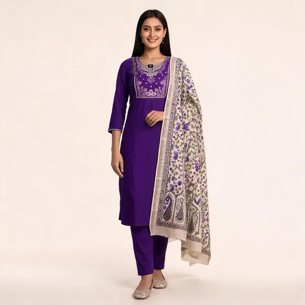 Purple_Roman_Silk_Beads_Embroidered_Kurti_Pant_Set_For_Women