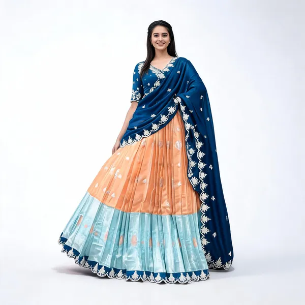 Navy_Blue_Georgette_Zari_Embroidered_Lehenga_Choli_Set_For_Women