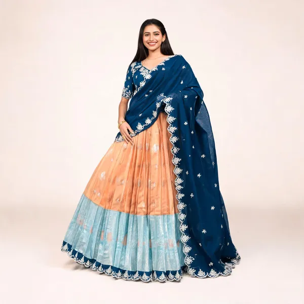 Navy_Blue_Georgette_Zari_Embroidered_Lehenga_Choli_Set_For_Women